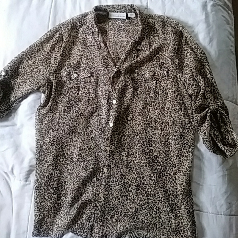 Gently worn sheer leopard print button down.
